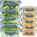 MFY 10-Pack Glass Storage Containers with Lids, Glass Meal Prep Containers Set, Airtight Lunch Containers with Lids, Microwave, Oven, Freezer and Dishwasher Safe, Gray, 15.4 inches x 7 inches x 7 inches