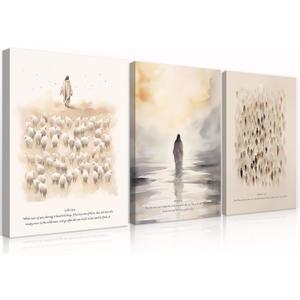 LSXARTQQ Set of 3 Christian Canvas Wall Art Christ Jesus Wall Art Bible Verses Wall Art Boho Religion Pictures Prints Scripture Paintings Wall Decor Artwork for Living Room Bedroom Church(16x24inch)