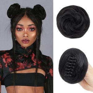 2PC Space Bun Hair Clip Natural Black Hair Bun Extensions for Women, Mini Claw Clip Messy Bun Hair Piece for Women Hairpieces for Daily, Cosplay, Party