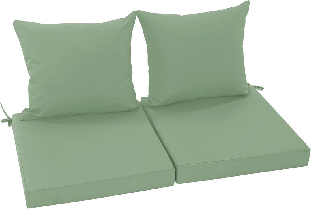 Outdoor Chair Cushions Set of 2, Waterproof Back Pillow and Seat Cushion Set for Patio Furniture, Outdoor Sofa Replacement Cushions with Removable Cover, 24 x 24 Inch, Sage Green