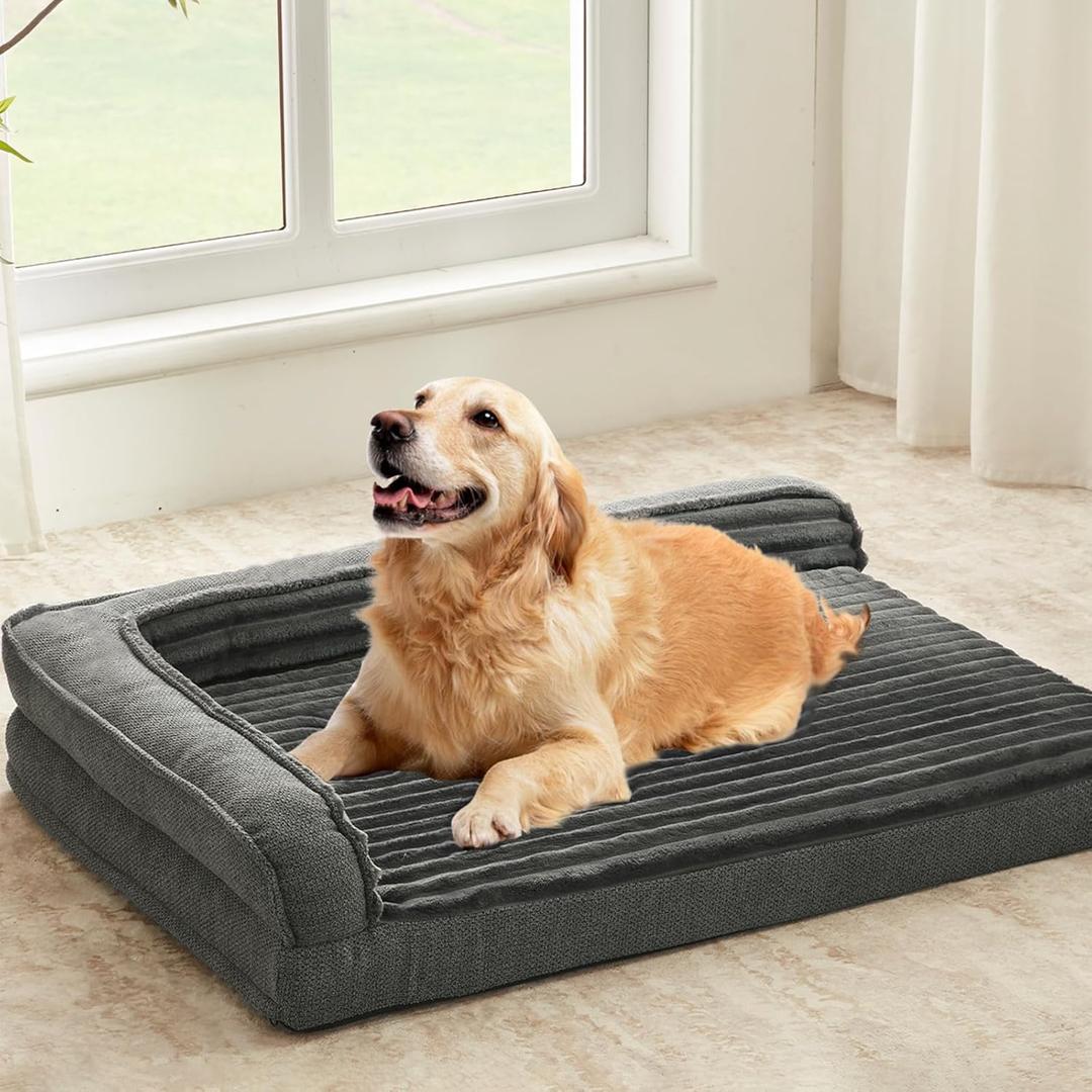 Orthopedic Dog Beds for Large, Medium Dogs, Waterproof Egg Foam Dog Sofa Bed with L Bolster Sides, Washable Large Pet Bed with Removable Cover & Non-Slip Bottom, 36 x 23 inch, Gray