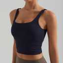 Womens Sports Bra  Workout Crop Tank Tops for WomenSleeveless Square Neck Padded Bras with Built in Bra (X-Small, Navy Blue)