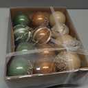 12 Pcs Christmas Ball Ornaments Set Brown Green Champagne Luxury Neutral Shatterproof Christmas Tree Decorations 3.15 Inch Glittering Decorative Hanging Ornament Bulk for Xmas Tree Holiday Party Decor
