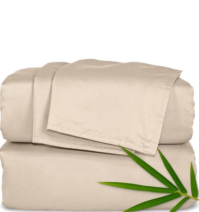 King Sheets by Pure Bamboo, Genuine 100% Organic Viscose Derived from Bamboo Bed Sheet Set, Luxuriously Soft & Cooling, Double Stitching, Lifetime Quality Promise (King, Almond)