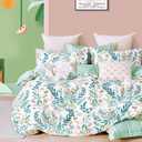 Botanical Cotton Comforter Twin Size 2Pcs - Cute Garden Floral Design with Green Leaves & Coral and Pink Flowers,Sage Striped Reverse,Lightweight Reversible Bedding Sets(Twin,68"90")