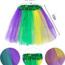 Sucrain 6PCS Mardi Gras Costume Accessories Set Women Tutu Skirt, Faux Feather Headband, Mask, 3PCS Beads for Women Carnival Party Outfit Supplies
