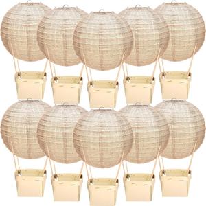 12 Sets Print Burlap Baby Shower Decorations Hot Air Balloon Table Centerpieces DIY Boho Paper Lanterns Farmhouse Rustic Neutral Chinese for Wedding Birthday Party Classroom Decor