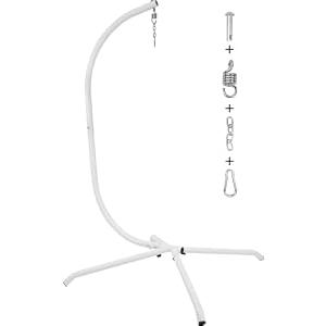 Elevon Hammock Chair Stand Only, Hanging Hammock Swing Stand for Outside with Buckle and Spring Hook, 400lb Capacity Heavy Duty Steel C-Stand with Stable Base for Egg Chair Outdoor Indoor (White)