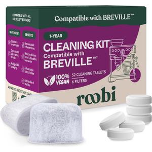 Roobi Breville Compatible Espresso Machine Cleaning & Maintenance Kit. Includes 52 Breville Cleaning Tablets and 6 Water Filters. Carbon Neutral. 1 Year Supply.