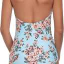 SUMMERSUNSHINE Maternity One Piece Halter Swimwear Pregnancy V-Neck Bathing Suit Maternity Beach Wear Bikini Blue S