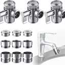 Dreyoo 3 Set Faucet Diverter Valve with Aerator include 55/64'', 15/16'', G1/2'' Hose Adapter, Each of Three, 3 Way Diverter Valve For Handheld, Garden Sink Faucet Splitter for Bathroom