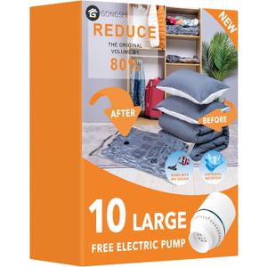 10 Large Vacuum Storage Bags with Electric Pump, Space Saver Bag for Clothes, Mattress, Blanket, Duvets, Pillows, Comforters, Travel