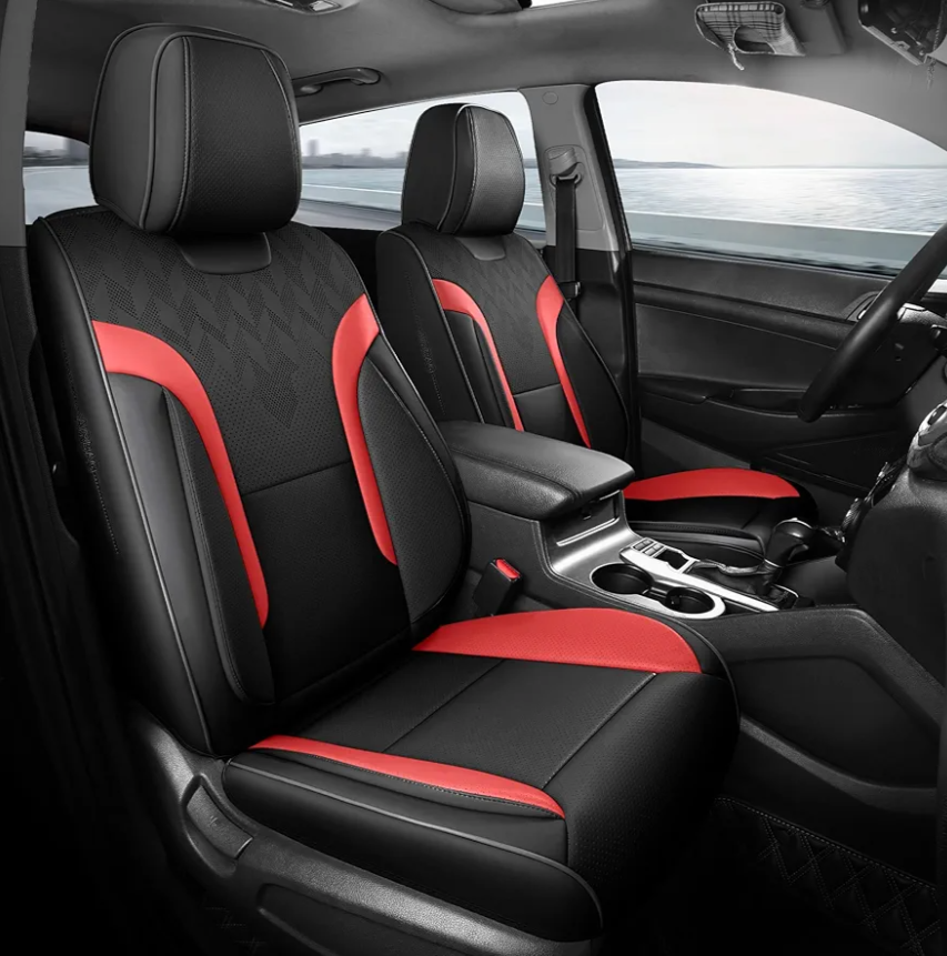 Black and Red Car Seat Covers Full Set - Breathable Faux Leather Universal 5 Seat Covers for Cars, Automotive Protector Fit for Most Sedan SUV Pick-up Truck
