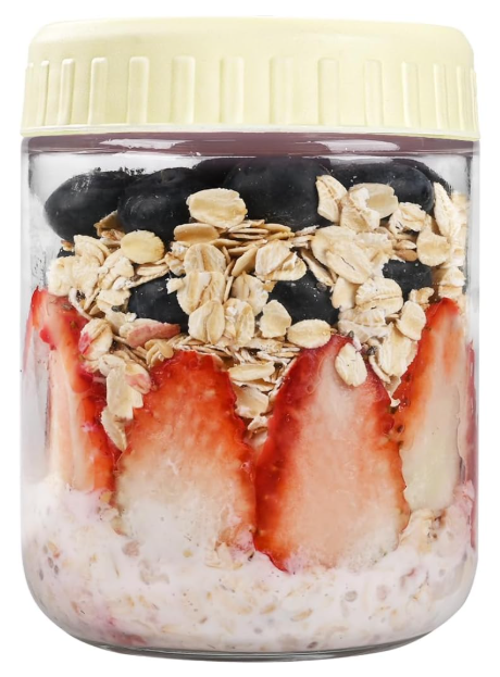 Overnight Oats Containers with Lids, 16oz Glass Jars with Lids 3 pcs, Milk White, Wide Mouth Mason jars for Salad, Yogurt, Snacks, Meal Prep