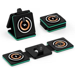 Foldable 3 in 1 Wireless Charging Station, Travel Charger for Samsung Multi Devices, 15W Fast Wireless Charger Stand Pad for Samsung Galaxy S25 Ultra S24 S23 Ultra Watch 7/6/5/4/3/Buds+ Pixel 9 8 Pro