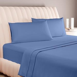 Carressa Linen Luxury Egyptian Cotton 4 PC King Size Sheet Set - 600 Thread Count Deep Pocket Fitted & Flat Sheets, Soft, Cooling Extra Long Staple Hotel-Quality Bedding with Sateen Weave - Deep Blue