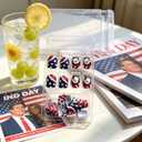 7 x 24Pcs Independence Day Press on Nails Short Square Fake Nails Eagle America Flag Full Cover Acrylic False Nails Red Glitter White Stripe Glossy Stick on Nails for Women 4th of July Decor, (Mix Nails)