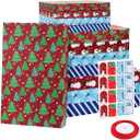 Cabilock 12 Pack Christmas Gift Boxes with Lids, Printed Kraft Paper Boxes for Xmas Festive Wrapping of Shirts Robe Lingerie Scarves Hat Gloves, 4 Designs 3 Size Options