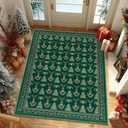 Artoid Mode Green Xmas Tree Mistletoe Christmas Area Rug, Winter Home Decor Low-Profile Non-Slip Washable Large Rug for Living Room Bedroom Farmhouse Dining Room Kids Playroom 5x7 Feet