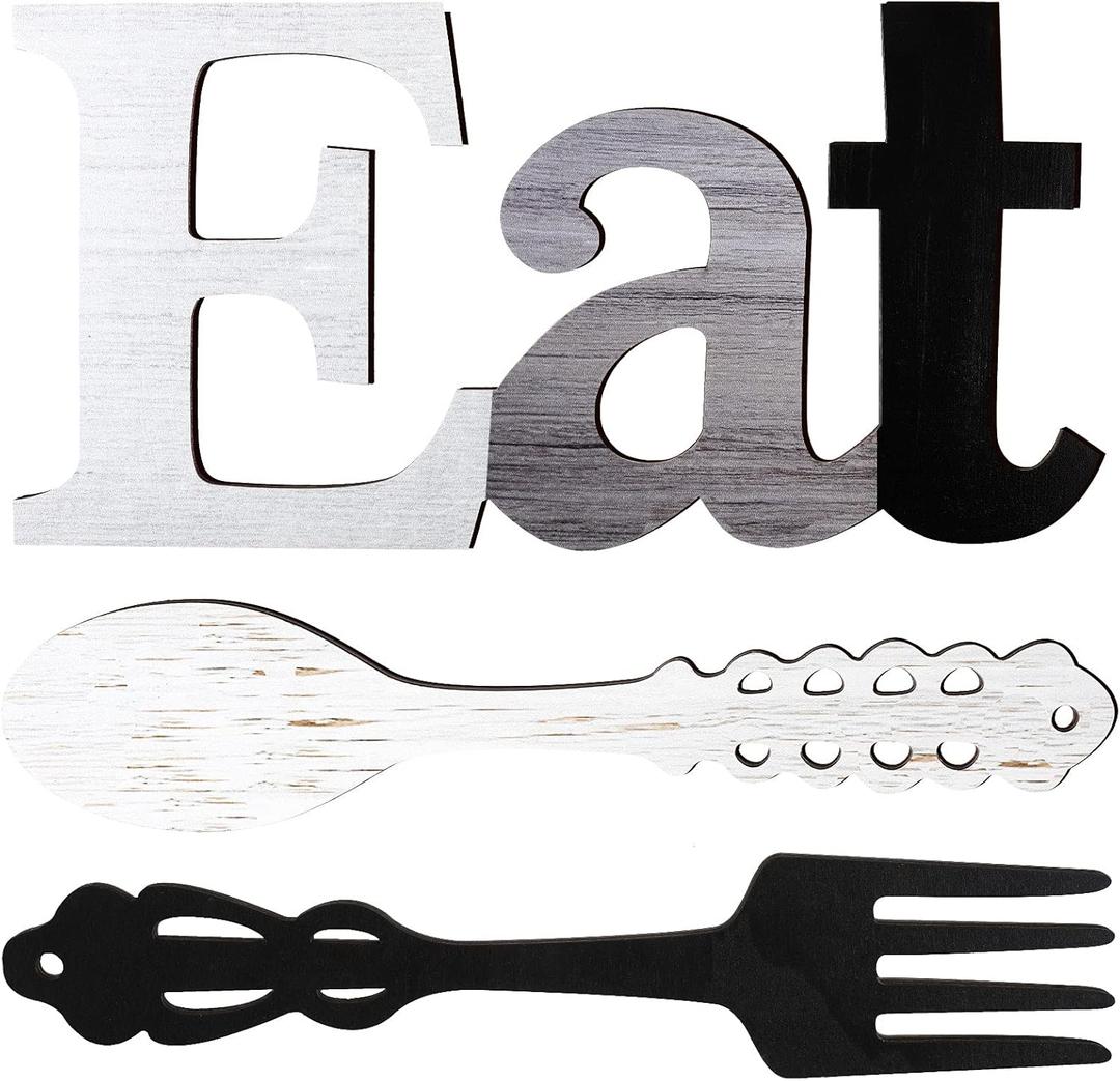 Jetec Set of Eat Sign, Fork and Spoon Wall Decor, Rustic Wood Decoration, Cute Eat Letters for Kitchen and Home, Decorative Hanging Wooden Letters, Country Wall Art for Room(Stylish Colors)