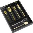 Silverware Drawer Organizer Cutlery Tray - Bamboo Black Small Kitchen Gadgets Holder&Flatware Storage 14"D * 10-1/4"W * 2"H