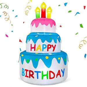 4 Ft Inflatable Happy Birthday Cake Decorations Outdoor Lighted Blow Up Holiday Birthday Party Decor with Candles 6 LED Lights for Indoor Home Celebration Garden Lawn Yard Prop Sign