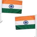 2 Pack India Car Flags 11" x 17" with Flagpole Mount,Premium 200D Polyester Indian National Car Flag,19" Flagpole Fixed Window Clip Mount for Most Vehicle Window.