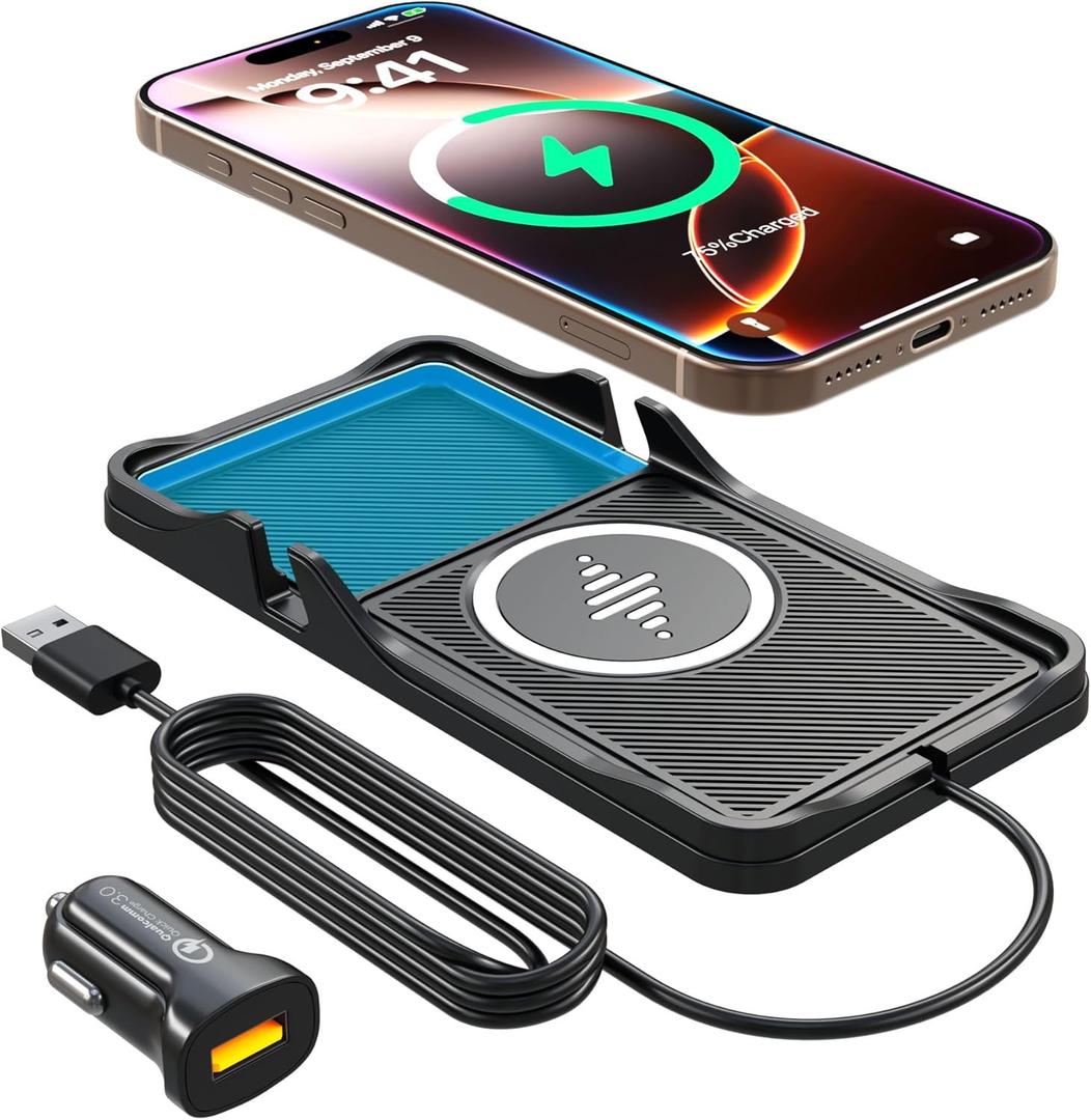 Wireless Car Charger,LANSEMKU Car Wireless Chargers Charging pad Non Slip 15w Fast Charger for Car Wireless Phone Charger for iPhone17/ 16/15/14/13/12 Pro Max,for Android (with Holder-100cm Cable)