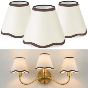 VIHOSE Set of 3 2.9" Top x 5.9" Bottom x 5.1" Height Lamp Shade with Petal Edge Chandelier Shades Fabric Scalloped Lampshade for Floor Wall Lamps Table Living Room Bedroom (Brown Edge)