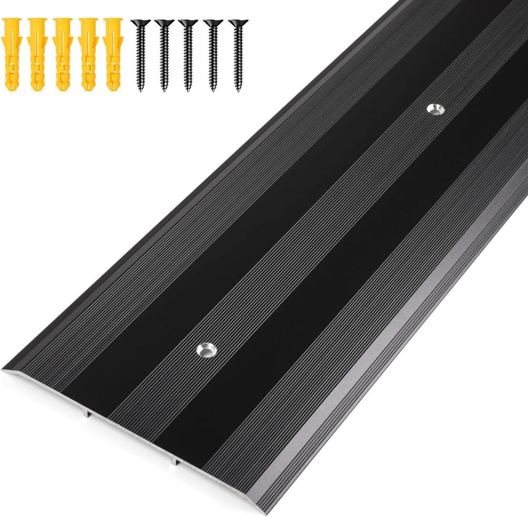 5Wide Sturdy Thicken Aluminum Threshold Strip, Stylish Floor Transition Strip Door Threshold for Commercial High Traffic Places, Size 36in5in0.25in (Black)