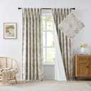 Randall 90% Blackout Faux Linen Curtain Farmhouse Brown Floral Print Pattern 90 Inch Long Thermal Insulated Back Tab Drape for Living Room Bedroom Country Vintage 2 Panels Set Rod Pocket Brown, 40"W x 90"L