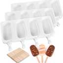 Sakolla Set of 3 Large Popsicle Molds 4 Cavities Cake Pop Silicone Molds Oval Ice Cream Cakesicle Molds for Homemade Ice Pop with 100 Wooden Sticks