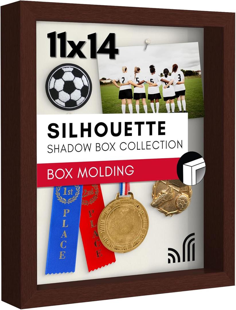 Americanflat 11x14 Shadow Box Frame with Shatter-Resistant Glass - Silhouette Collection - Large Shadow Box Display Case for Tabletop and Wall Display - Mahogany with Soft Felt Back
