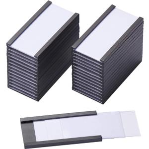 Magnetic Label Holders with Magnets Magnetic Data Card Holders with Clear Plastic Protectors for Metal Shelf, Whiteboard, Set of 50 (1 x 2 Inch)