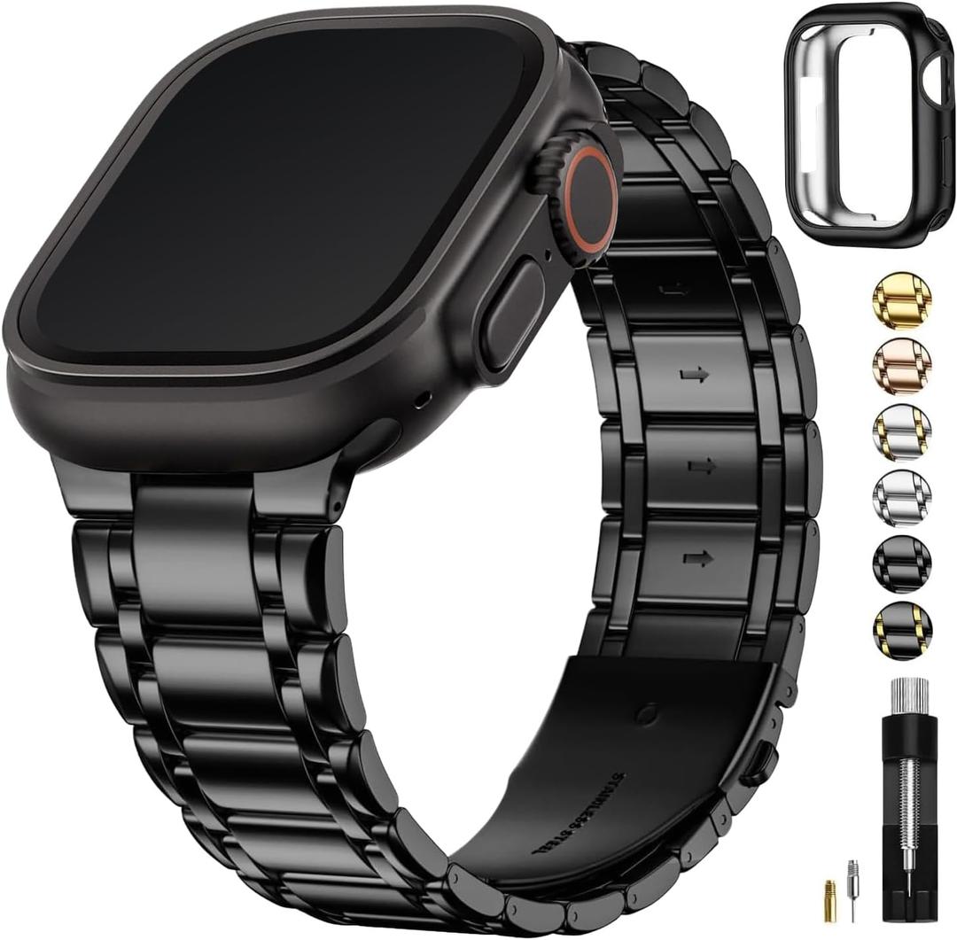 Fullmosa Bands Compatible with Apple Watch Band 49mm Ultra3 2 1, Stainless Steel iWatch Band with Case for Apple Watch, Black