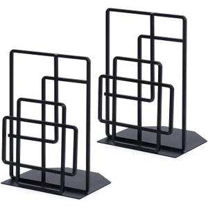 SRIWATANA Book Ends Heavy Duty, Decorative Black Bookends for Shelves, Window Lattice Design