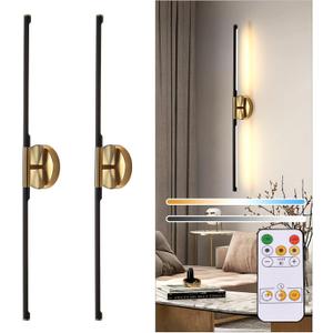 31.5 Inch Battery Operated Wall Sconces of Two, Modern Wireless Rechargeable Wall Lights with Remote Control, 3000K-6000K Dimmable, 350 Rotatable for Living Room, Bedroom, Hallway Decor