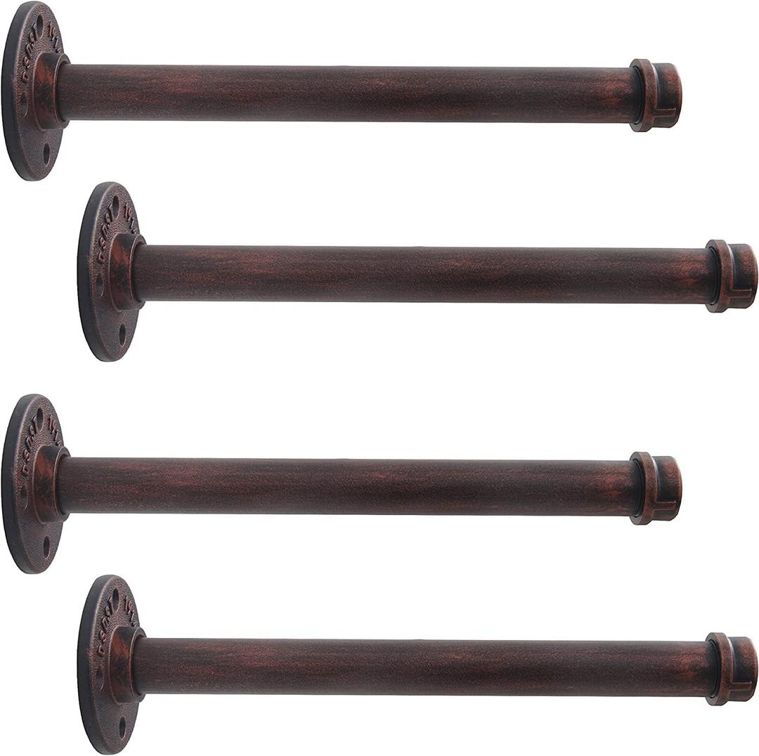 Industrial Pipe Shelf Bracket, 4 Pack Black Iron Shelf Bracket Rustic Wall Mounted Floating Shelf Shelving Heavy Duty Support Hardware for Wood (8",Bronze)