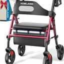HOMLAND Foldable Rollator Walkers with Seat for Seniors, 8'' Big Wheels, 350 lb. Weight Capacity, Adjustable Handles and Seat Height, Lightweight Rolling Walker, Red
