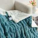 UKELER Cozy Sherpa Bed Blanket Queen Size 80 x 90 inch, Thick Striped Throw Blanket for Bed Couch Sofa Camping, Great Gift for Mother's Day, Father's Day, Thanksgiving, Christmas,New Year's Day, Blue