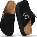 Project Cloud 100% Genuine Leather Womens Clogs - Mules for Women with Ultra Soft Memory Foam Insoles, 1.5 Inch Wedge Platform Clogs, Lightweight Non-Slip Outsole, Arch Support (Stephi, Black, 8.5)