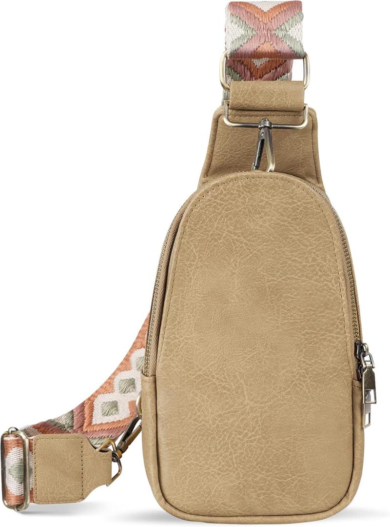 Sling Bag for Women PU Leather Sling Bag Small Crossbody Sling Backpack Multipurpose Chest Bag for Women Cycling (Khaki)