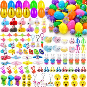 [ Surprise Golden Egg ] 100 PCS Prefilled Easter Eggs with Assorted Toys,100 Plastic Easter Eggs Fillers with Toys Non Candy Prizes for Kid Toddler Boys Girls Party Favors Easter Basket Stuffers