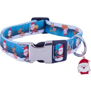 ADOGGYGO Christmas Dog Collar, Deer Santa Xmas Pet Collars Adjustable Soft Blue Christmas Collars for Small Medium Large Dogs (Large)