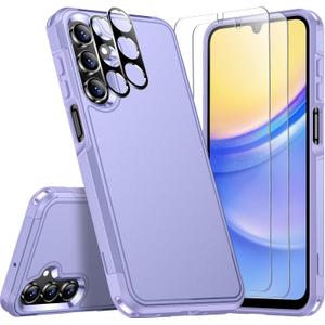 SPIDERCASE for Samsung Galaxy A15 5G Case,[12 FT Military Grade Drop Protection] 2 Pack [Glass Screen Protector + Camera Lens Protector] Heavy Duty Shockproof Case for Samsung A15 5G,Purple