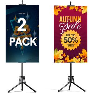 GSOW Poster Stand for Display, 80'' Adjustable Sign Stand Tripod, Retractable Poster Board Stand Double-Sided Banner Stand, Foldable Floor Standing Sign Holder Signage Stand with Portable Bag, 2 Pack