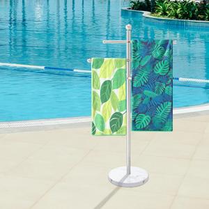 Hestiasko Marble Outdoor Towel Rack, 62.2 Inch Free Standing Towel Holder, 18/8 Stainless Steel Towel Stand, Hot Tub Towel Rack Outdoor with 3 Adjustable Bars for Pool, Patio & Spa