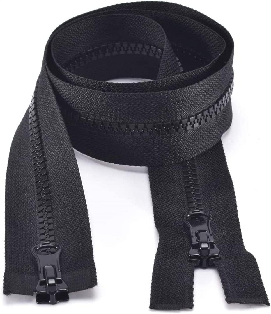 5PCS #5 24 Inch Two Way Separating Large Plastic Zippers Black Tape with Double Pull Tab Slider Heavy Duty Zippers for Sewing, Jacket, Sleeping Bag, Boat, Trampoline, Dog Bed,Tent 60cm (24" 5pcs)