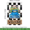 Garden Flag 12x18 Double-Sided Spring Decoration Vintage Blue Truck with Colorful Flowers, Welcome Checkered Backdrop Sign for Seasonal Yard and Outdoor Dcor