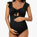 Charmo Ruffle Maternity Bathing Suits for Women Ribbed Tie Knot Maternity Swimsuit Cutout Ruched Pregnancy Swimwear Medium